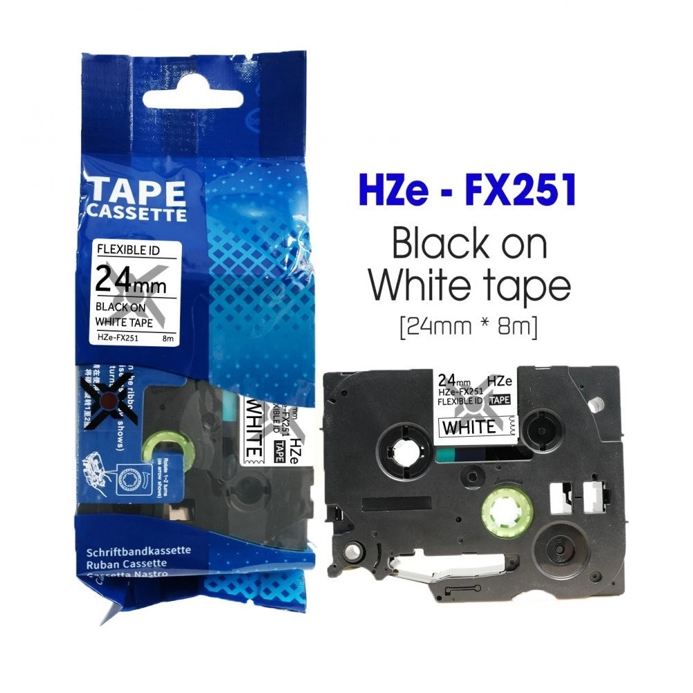 Hze-fx251 khổ 24mm chữ đen nền trắng